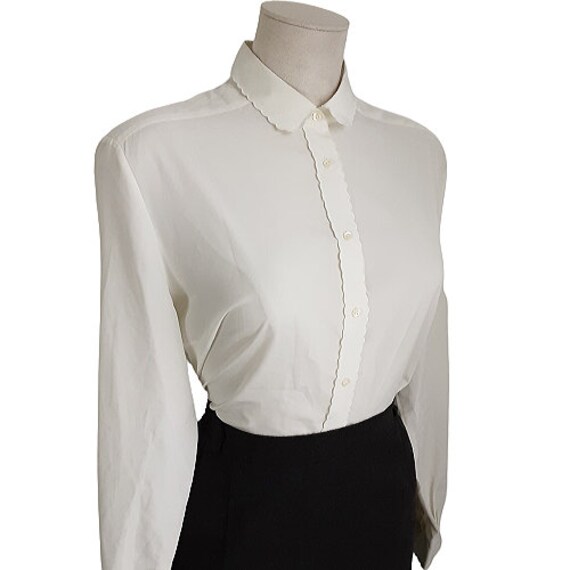 シモンズグランドセール White Cream Princess Laack Van Lady Scalloped Vintage Blouse シャツ+ブラウス(半袖+袖なし)