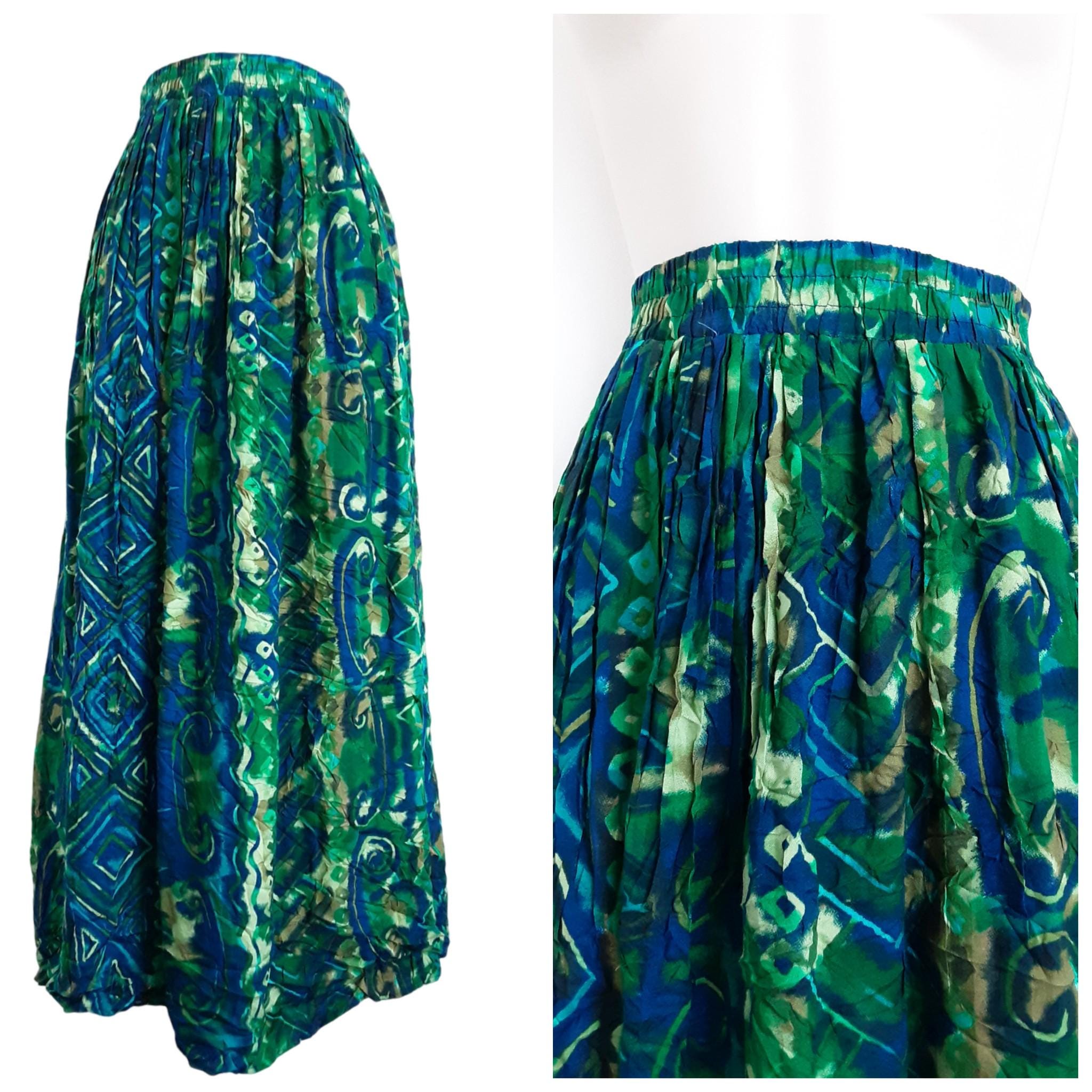 Jupe Lapis Fleurie Tie-dye En Soie 100% - Taille M, Occasion Très Bon état, Coupe A-line
