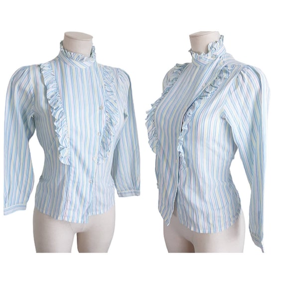 Pastel Striped Blouse Vintage Women's Multicolour… - image 1