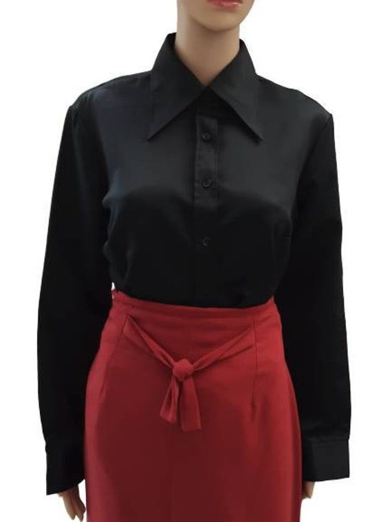 black satin button up blouse