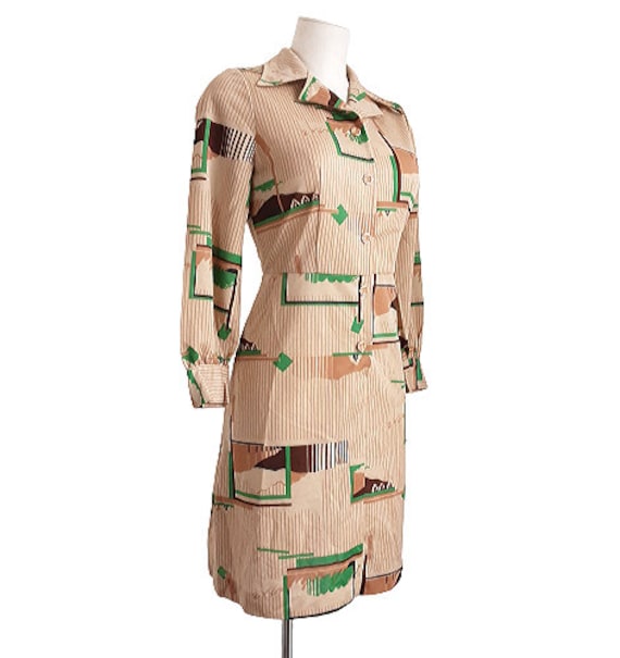 Japanese Brown Geometric Patterned Shirt Dress Vi… - image 5