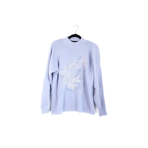 Lila bloemen geborduurde trui Vintage dames acryl sweatshirt wol pastel paarse trui licht gebreide trui maat klein Etsy Belgie