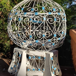 Antique Birdcage French White Blue Wood Metal Vintage Boho Shabby chic Decor, Home Goods, Collectibles