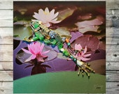 Frog Art Giclee Signed Print from original Mixed Media Mosaic, Upcycled Sea glass, Unframed Canvas, Frog Lover gift, Nature wildlife, beads