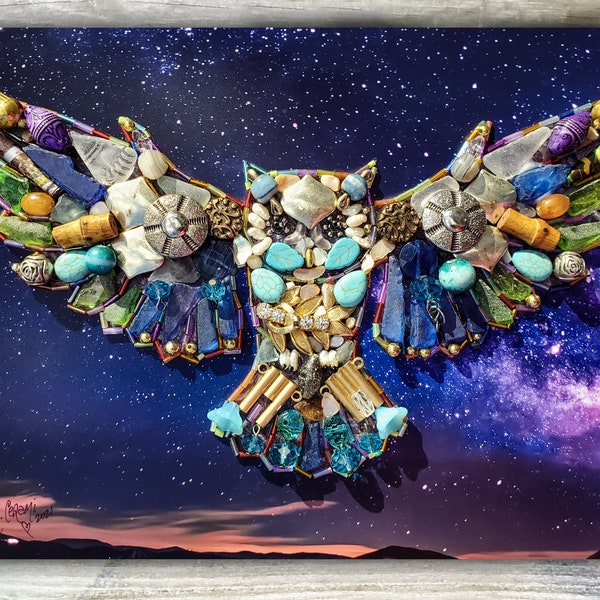 Cosmic Owl Giclee Fine Art Print, Unframed, from Original Mixed Media Mosaic by MaryLou Cerami