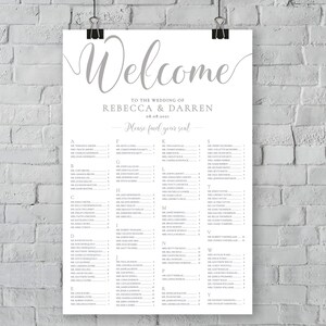 Silver Wedding Seating Chart Template. 24x36 Alphabetical Seating Plan