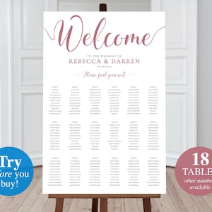 Pink Wedding Seating Chart Template 18 Tables