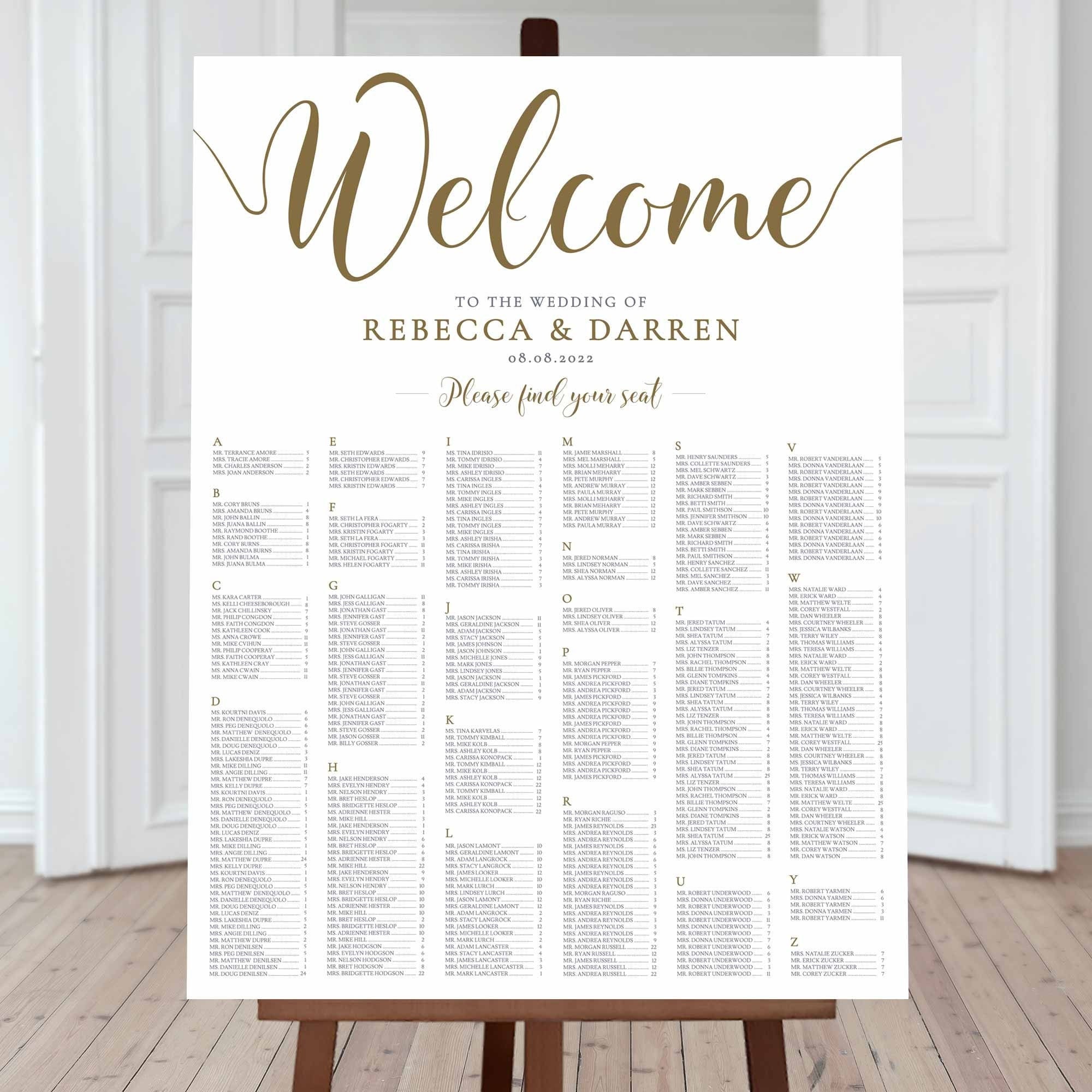 36x48 Wedding Seating Chart Template up to 400 guests
