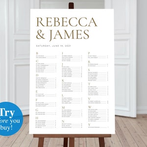 Gouden bruiloft zitplaatsen grafiek. Grote alfabetische plattegrondsjabloon 24x36