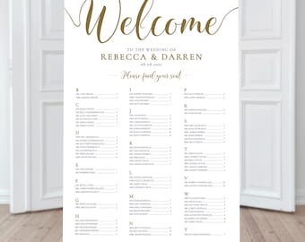 Wedding Seating Chart Alphabetical Gold Template. Large A-Z Seating Plan A1 or 24x36