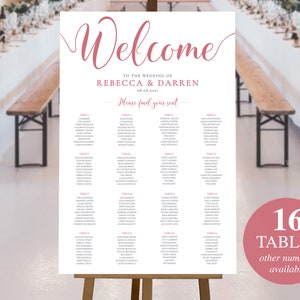 Pink 16 Table Wedding Seating Chart Template