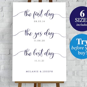 The First Day, The Yes Day, The Best Day - Navy Wedding Sign Memorable Dates