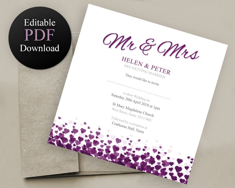 Square Wedding Invitation Mr & Mrs Printable Editable PDF - Etsy UK