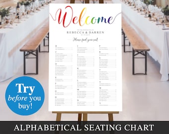 Wedding Seating Chart Template Alphabetical Order. Large Gay Pride Rainbow LGBT Lesbian A-Z Seating Plan A1 or 24x36
