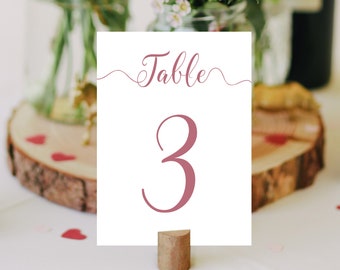Pink Wedding Table Numbers PDF 5x7