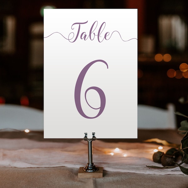 Purple Table Numbers 5x7 Printable PDF