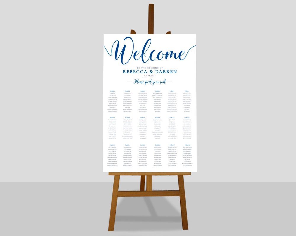 Royal Blue Wedding Seating Chart Template 18 Tables - Etsy