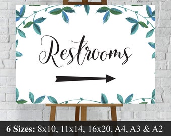 Wedding Restrooms Sign. Directions Toilets Left & Right Arrows Printable Download