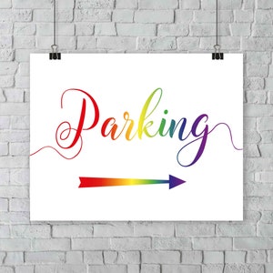 Rainbow Parking Directions Sign. Left and Right Car Park Arrows Printable Download