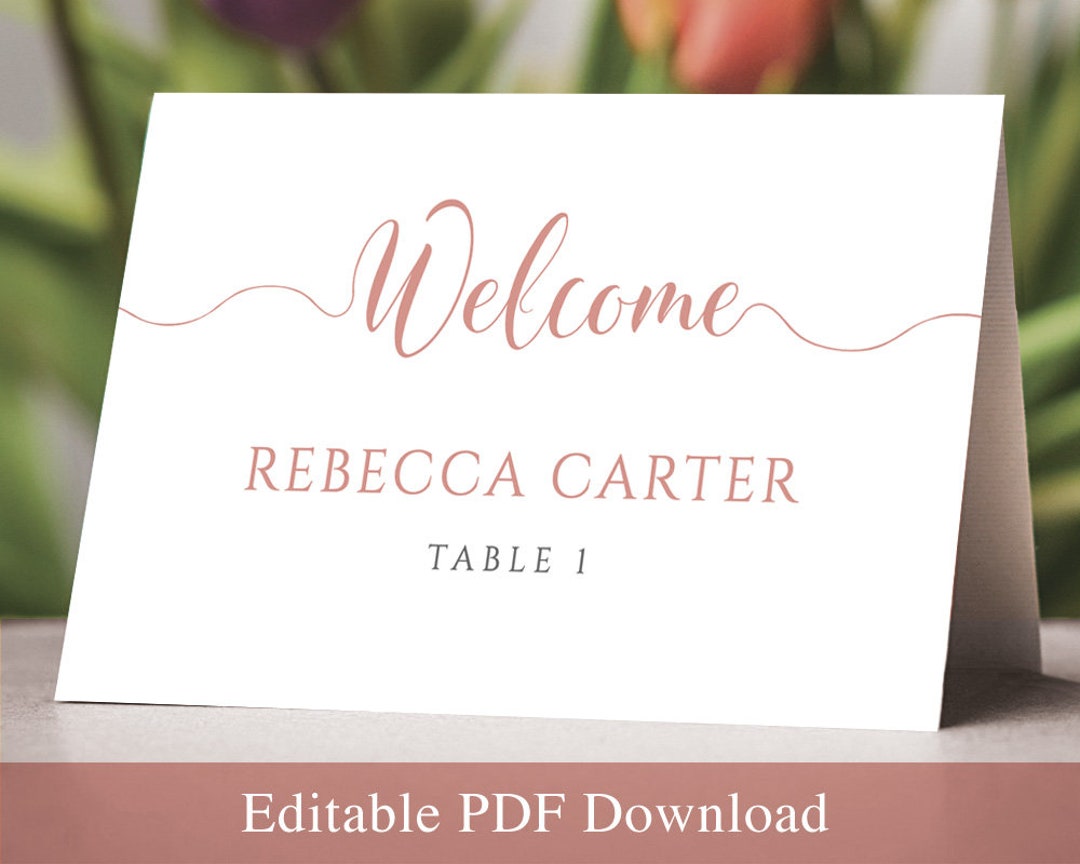Rose Gold Place Cards Template. Printable Editable Wedding Name Cards Folded Tent Cards - Etsy