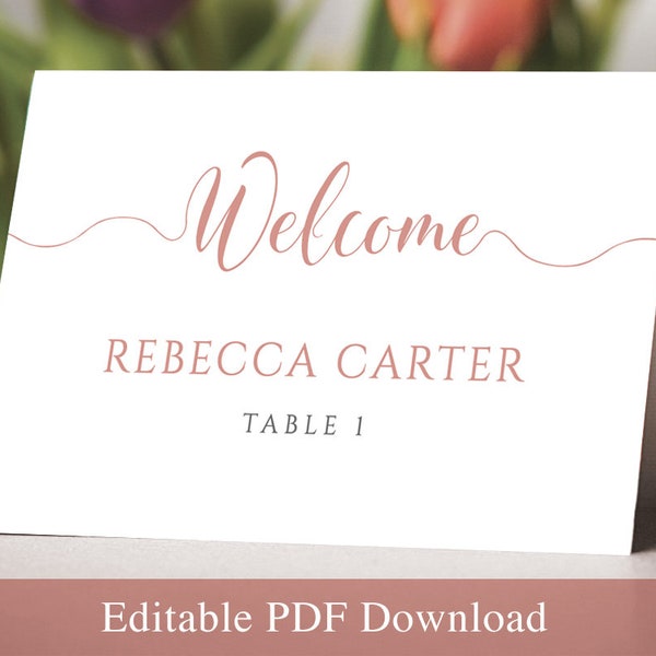 Rose Gold Place Cards Template. Printable Editable Wedding Name Cards Folded Tent Cards