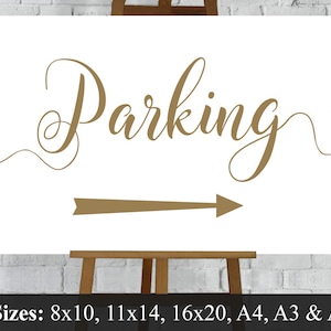 Parking Directions Sign Gold. Wedding Car Park Arrows. Parking Lot Left & Right Printable Download