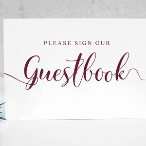 Please Sign our Guestbook Sign. Burgundy Wedding Guestbook Sign Printable PDF Download