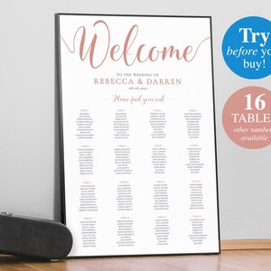 Rose Gold 16 Table Wedding Seating Chart Template