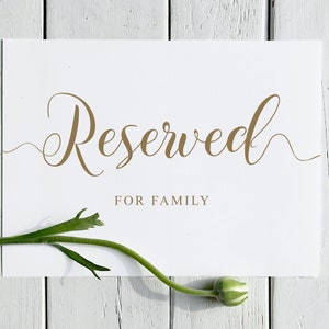 Reserved Seat Sign - Gold Wedding Reserved for Family Downloadable PDF