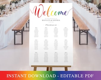 Pride Wedding Seating Chart: Rainbow Colors, Editable Template (Digital Download)