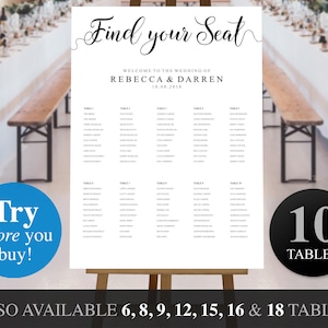Wedding Seating Chart Template. Find Your Seat Sign
