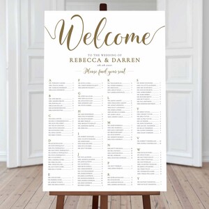 Gold Alphabetical Wedding Seating Chart Template