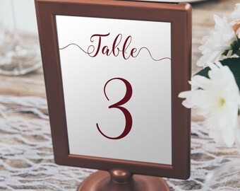 Burgundy Table Numbers 5x7 Printable PDF