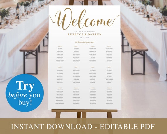 Wedding Seating Chart Printable Editable PDF Template | Etsy