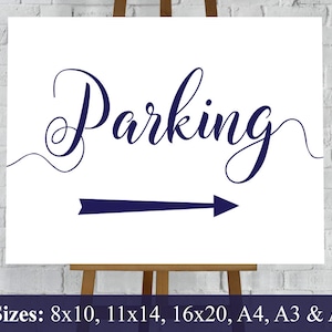Parking Directions Sign Navy. Wedding Car Park Arrows. Parking Lot Left & Right Printable Download