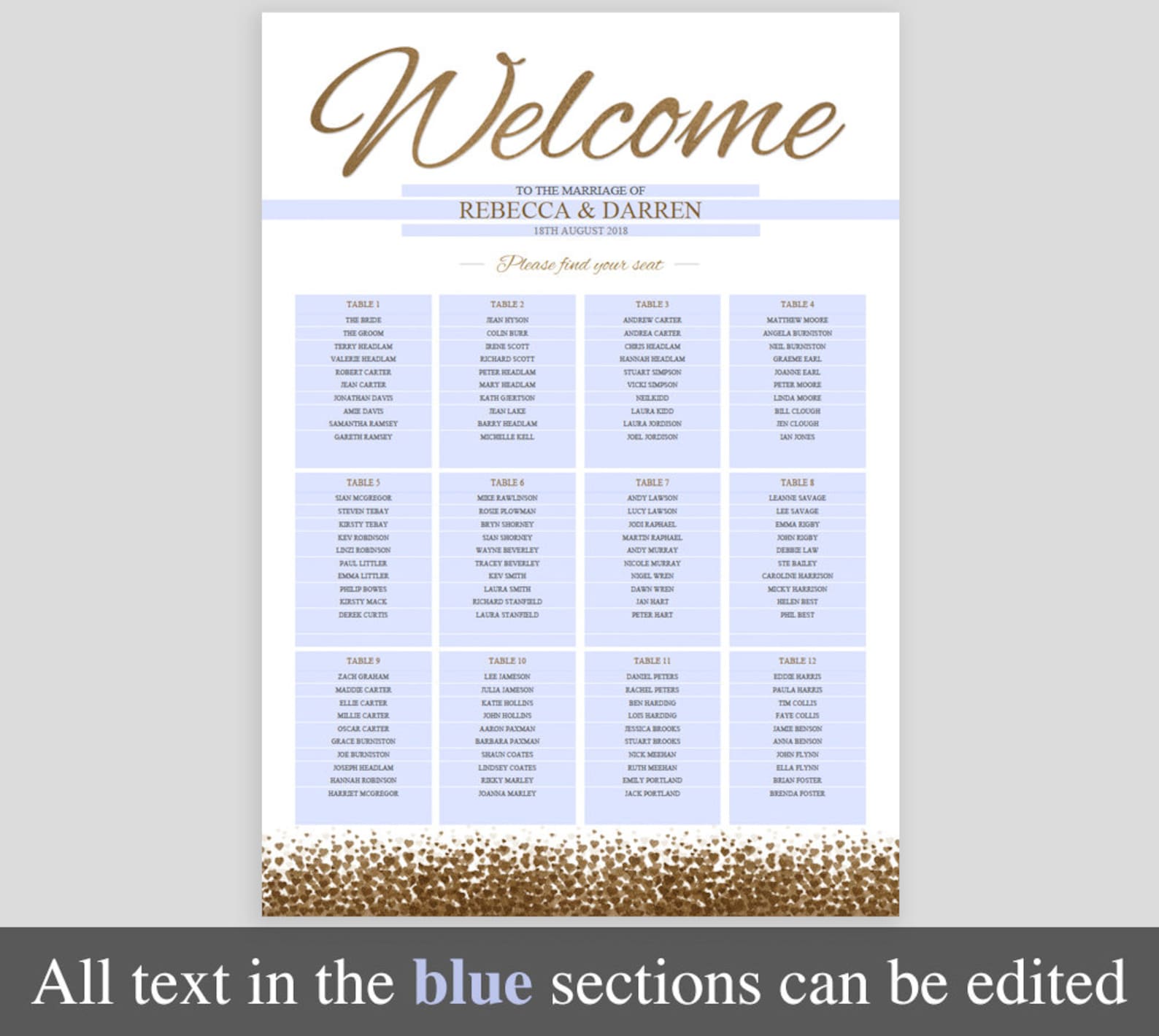 Wedding Seating Chart Printable Editable PDF Template - Etsy UK