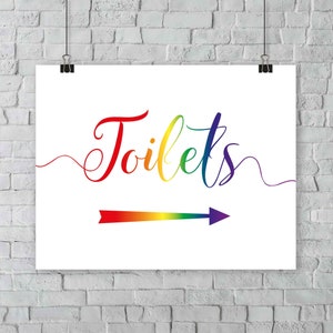 Rainbow Toilets Sign. Left & Right Arrow Wedding Restroom Directions Printable Download