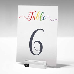 Números de mesa de casamento arco-íris PDF 5x7