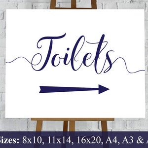 Toilets Sign Navy. Wedding Restroom Directions Left & Right Arrows Printable Download