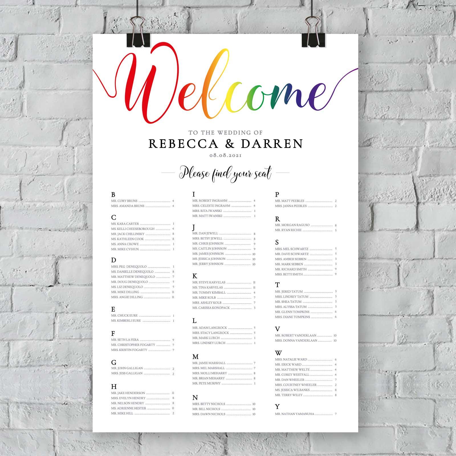 Pride Wedding Seating Chart Template