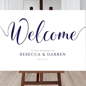 Wedding Welcome Sign Navy - Editable PDF Template. Large Printable Welcome Sign