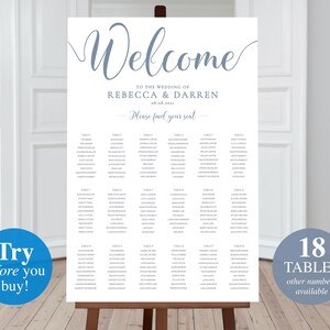 Dusty Blue Wedding Seating Chart Template 18 Tables