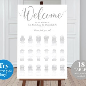 Silver Wedding Seating Chart Template 18 Tables