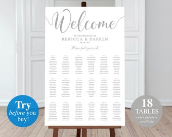 Silver Wedding Seating Chart Template 18 Tables