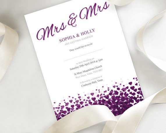 Lesbian Wedding Invitation Mrs & Mrs Printable Editable Pdf - Etsy