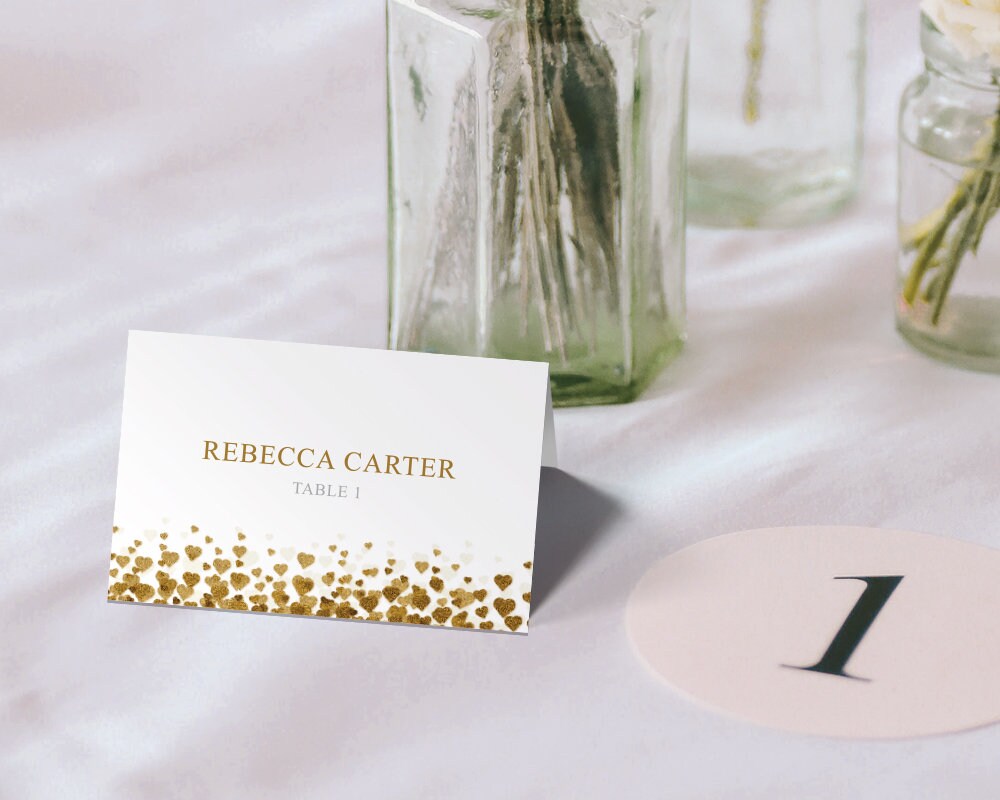 Wedding Place Cards Gold Template Printable Editable PDF Folded Tent ...