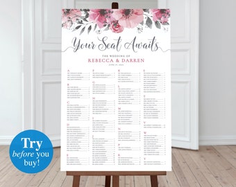 Alphabetical Wedding Seating Chart Floral Template