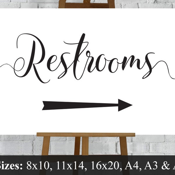 Wedding Restrooms Sign. Directions Toilets Left & Right Arrows Printable Download