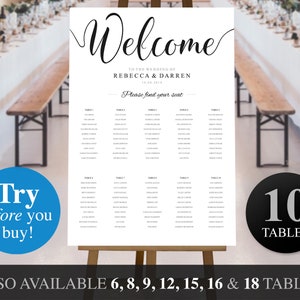 Large Wedding Seating Chart Template. A1 or 24 x 36 for 10 Tables.
