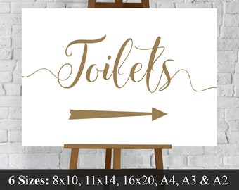 Gold Toilets Sign. Wedding Restroom Directions Left & Right Arrows Printable Download